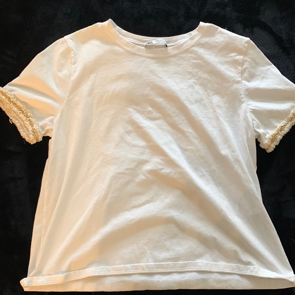 Zara White blouse with gold and cream trim